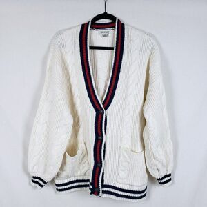 American Eagle Cable Knit Cardigan Tennis Criquet Preppy Womens L Oversized